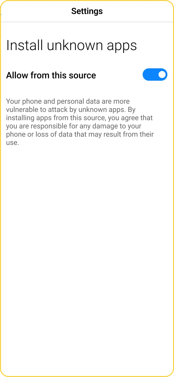 Security menu allowing Android app installations from unknown sources.