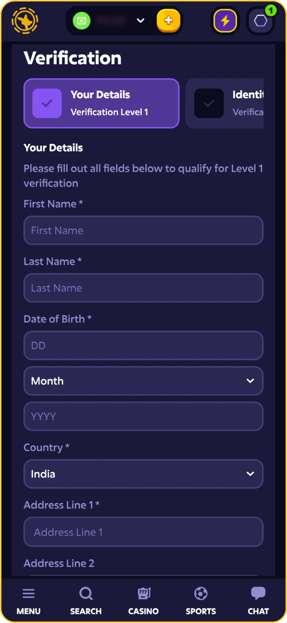 Email verification screen requiring code confirmation to activate the Roobet account.