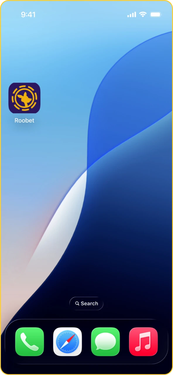Roobet icon tapped on the iOS home screen to launch the app.