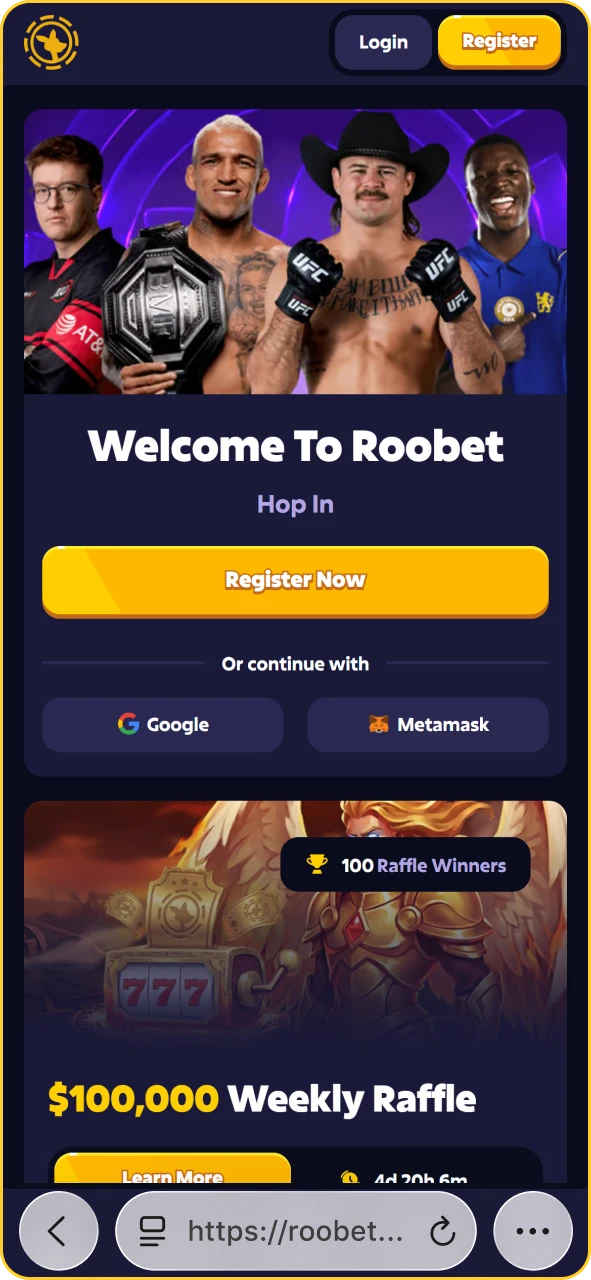 Safari browser opening the official Roobet India website on iPhone.