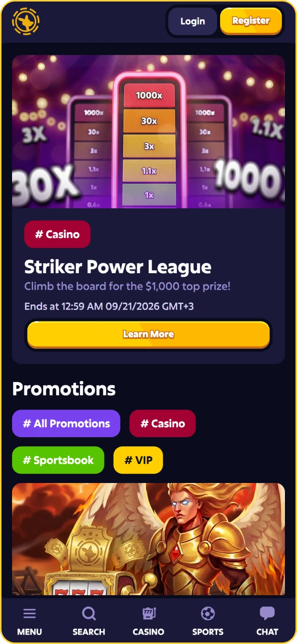 Roobet app promotions page displaying bonuses and VIP club rewards.
