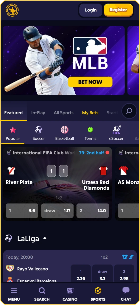 Roobet sportsbook section showing live cricket odds and betting markets.