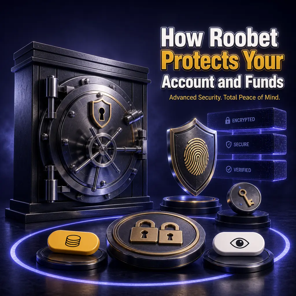 Roobet security features: 256-bit TLS encryption, ID verification, and two-factor authentication protecting user accounts and funds