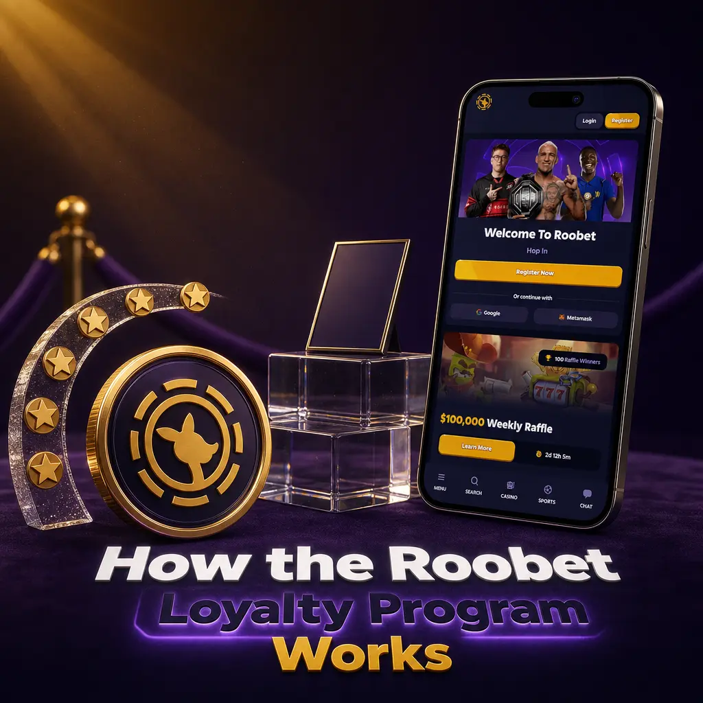 Diagram explaining how Roobet's loyalty program converts XP from wagers into crypto Rakeback rewards