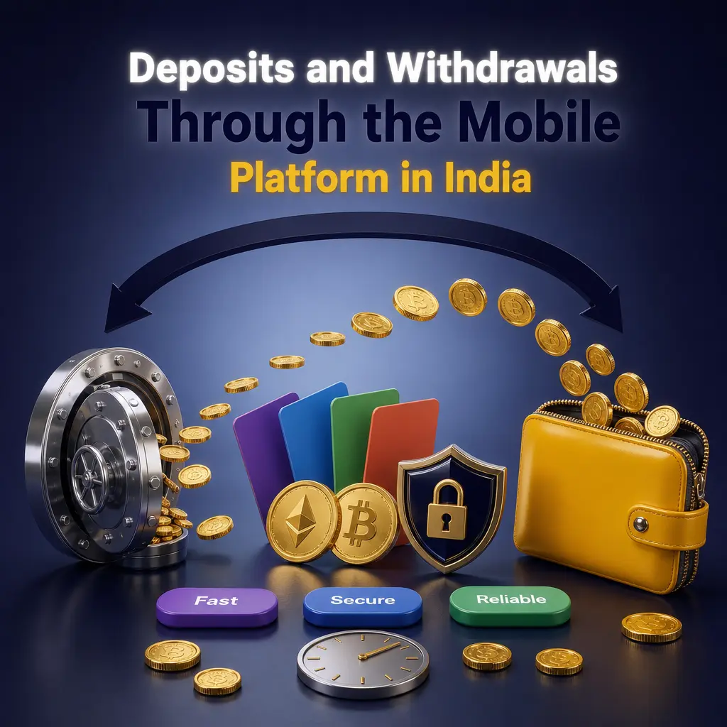 Mobile app screen showing UPI, crypto and bank deposit and withdrawal options for Indian users